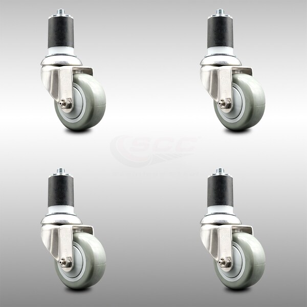 3 Inch 316SS Gray Polyurethane Swivel 1-3/4 Inch Expanding Stem Caster Set SCC